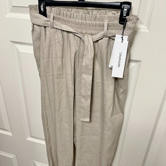 Calvin Klein Linen Blend Elastic Tie Waist Pants - Picture 4 of 9